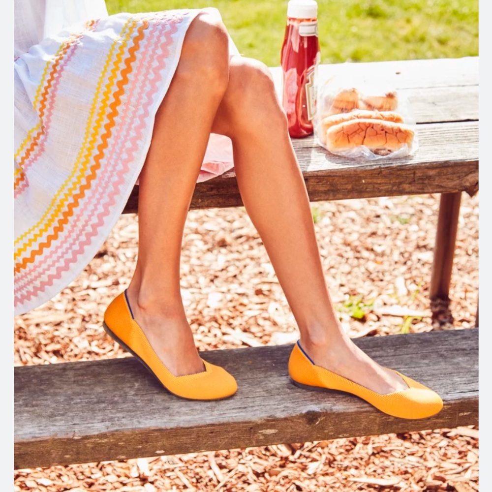 Rothy’s The Dandelion triple stitch lemon yellow flats sz 12